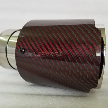 

Universal A Logo Carbon Fiber Car Exhaust Pipe Muffler Tip Glossy Red Twill Carbon Fiber Cover For Audi