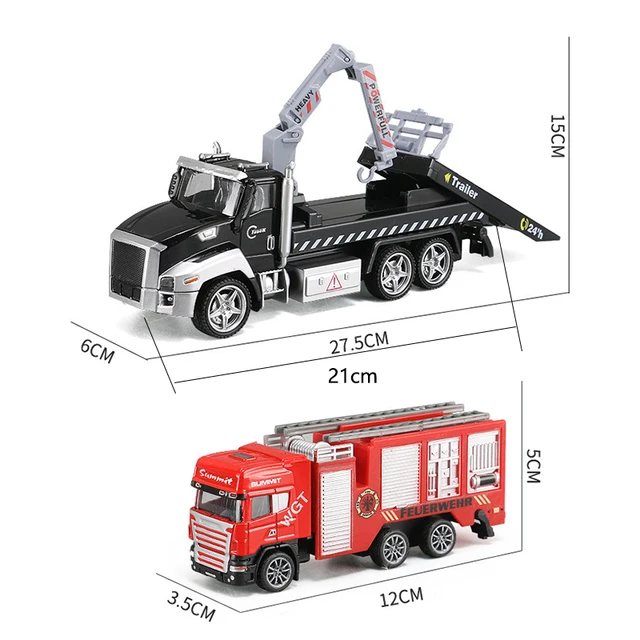 21CM Crane Trailer Tow Fire Rescue Truck Toys Sound and Light Pull Back Alloy Diecast & Toys Vehicles Car for Boys Children Y190 4