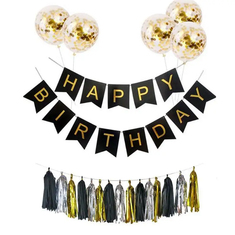 1pc Ten Style 5 Balloons And Pull Flag Ribbon Set Birthday Holiday Party Decoration Supplies Paper Banner Tassel Birthday Set