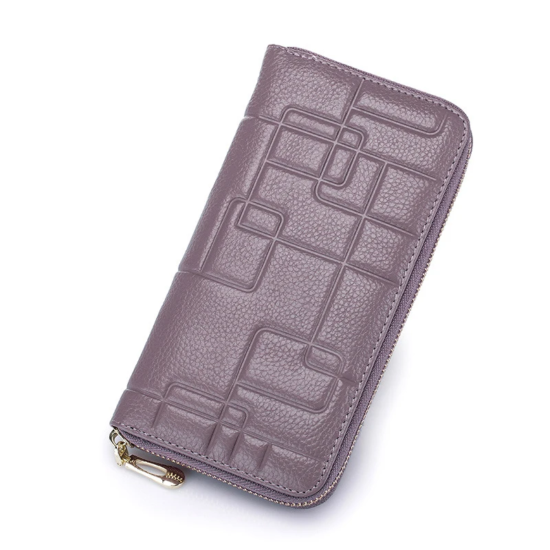 7414Purple Бумажник с тиснением для женщин из натуральной кожи RFID аккордеон бизнес-держатель для карт женский большой емкости Дамский кошелек для монет cartera mujer - Цвет: 7414Purple