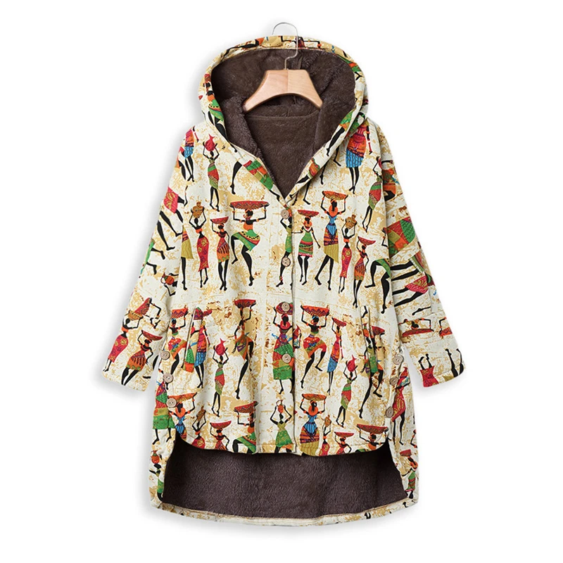 CHAMSGEND Hot Women Winter Warm Hooded Jacket Coat Casual Outwear Floral Print Female Oversize Pocket Long Coat Parkas 923