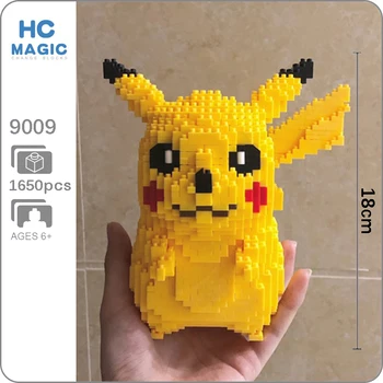 

HC 9009 Pikachu Yellow Mouse Pocket Monster 3D Model 1650pcs DIY Mini Diamond Blocks Bricks Building Toy for Children no Box