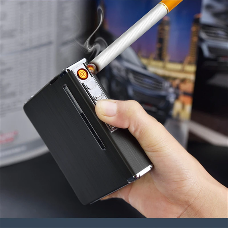 Металлический чехол для сигарет Зажигалка USB Электронная Вольфрамовая турбо Зажигалка 20 шт. держатель для сигарет табака плазменная дуговая Зажигалка импульсные