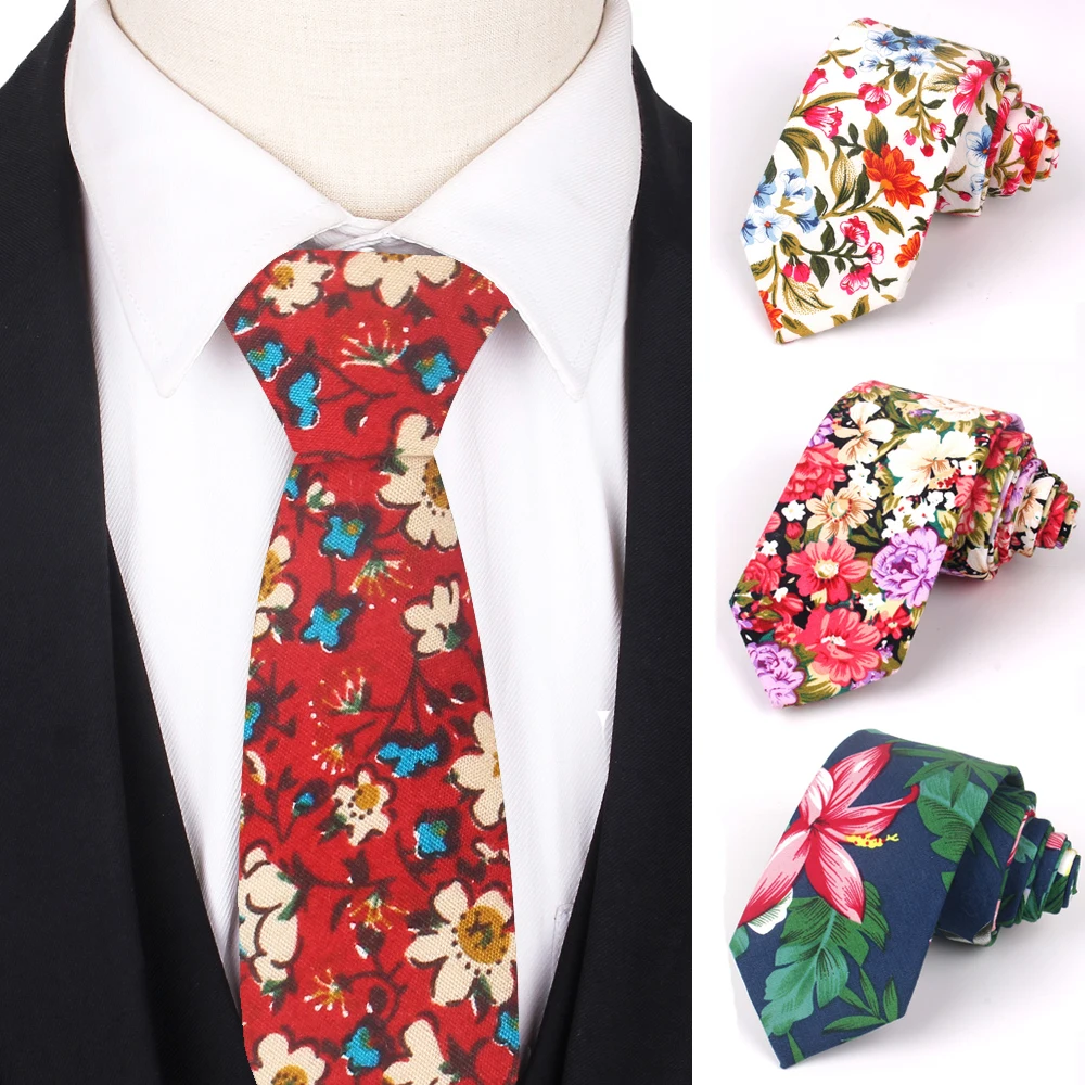 

Cotton Ties For Men Printed Floral Neck Tie Mens Ties 6cm Slim Neckties Casual Skinny Necktie For Wedding Party