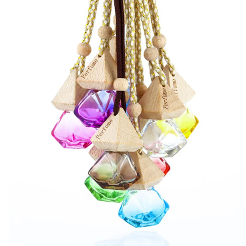 

Car Air Freshener Empty Glass Hanging Bottle Auto Fragrance Oil Diffuser Scent Coffee Diamond Shaped