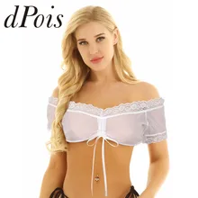 Женский баварский костюм Октоберфеста с открытыми плечами, с кружевами по бокам, с короткими рукавами, на завязках, прозрачная блузка Dirndl, укороченные топы