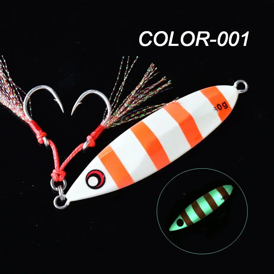 COLOR01 Светящиеся свинцовые рыболовные приманки TOMA, 60 г, 80 г, 100 г, 150 г, металлическая ложка, медленное падение, приманка для джига, искусственная приманка для рыбалки на лодке - Цвет: COLOR01