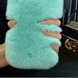 Топ настоящий кролик рекс полный мех Bling плюшевый мохнатый чехол для samsung Galaxy S10e S10 S8 S9 Plus S7 Edge Note 10 Plus 9 8 Funda - Цвет: mint fur full