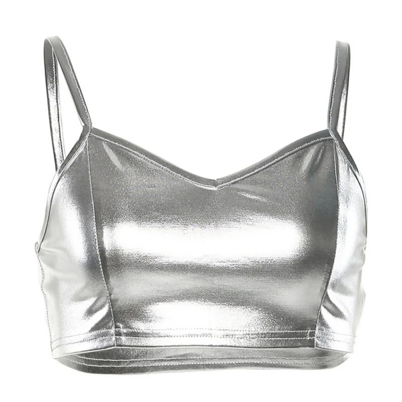 

Summer Sexy Ladies Solid Color Leather Sling Sexy Vest Short Exposure Navel Bloue