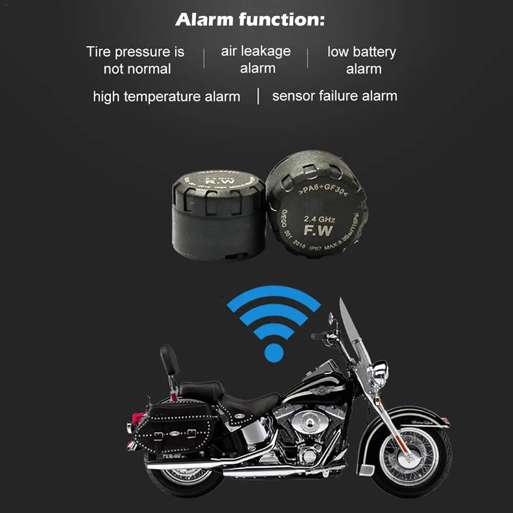 

Motorcycle Bluetooth Tyre Pressure Monitoring System with 2 Sensors LCD Display Anti-Theft Function Waterproof for Motorcycles