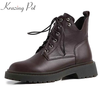 

krazing pot gorgeous cow leather western boots round toe cowboy med heels streetwear rivets decoration fashion ankle boots l15
