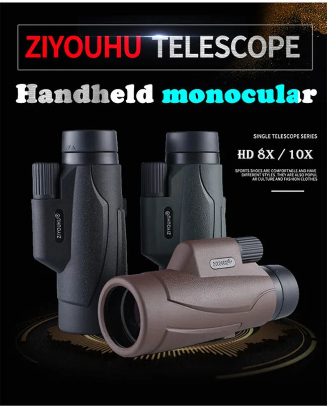 10X42 Portable HD Monocular Telescope Multi-Color Optional Daily Life Waterproof Telescopes Outdoor Hiking, Latest New Design