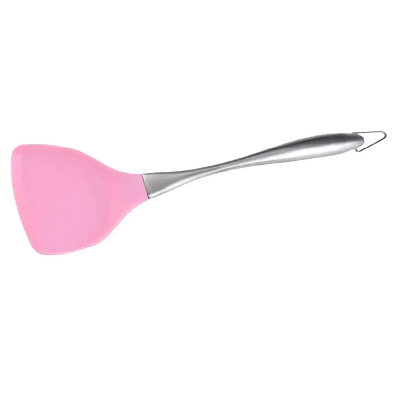 Silicone Cooking Spatula High Temperature Heat Resistant Non Slip Stainless Steel Handle for Kitchen(Pink