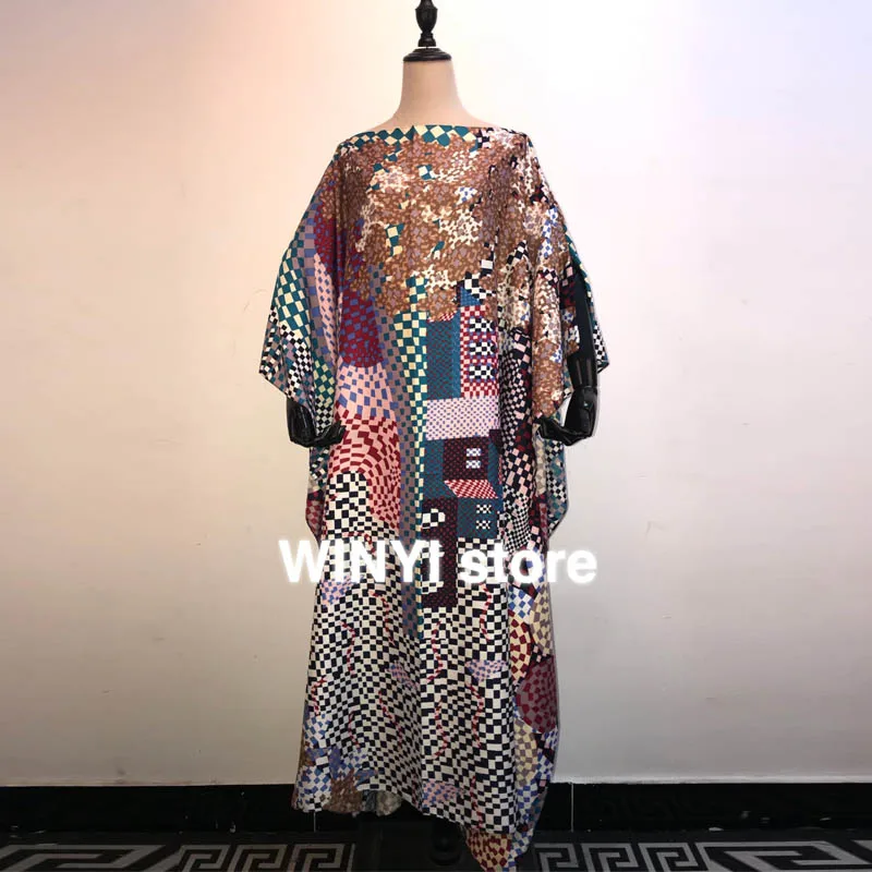 Женское платье с принтом под 2019 модный дизайн Свободное рукавами летучая мышь Макси Femme Vestidos Сезон лето