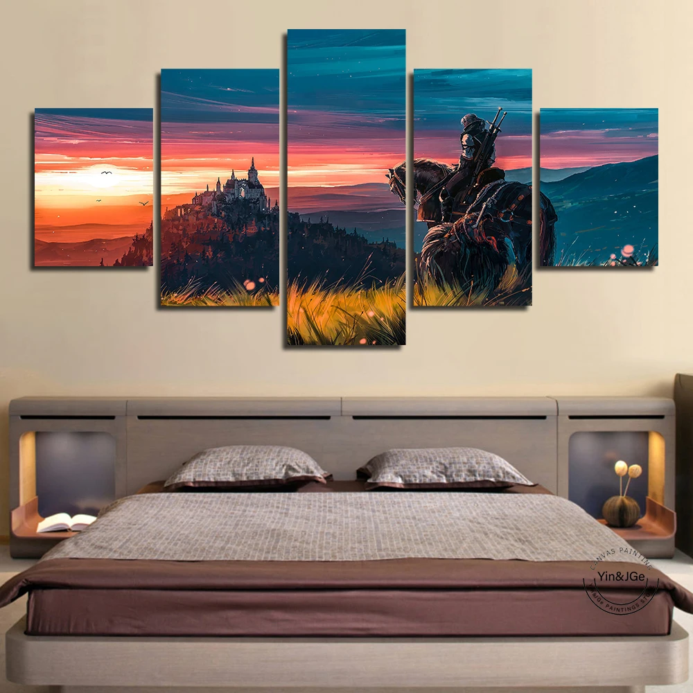 

Canvas Hd Prints Fantasy Art Picture 5 Piece Witcher 3 Wild Hunt Wall Artwork Painting Home Decor Modular Poster Kids Room Frame