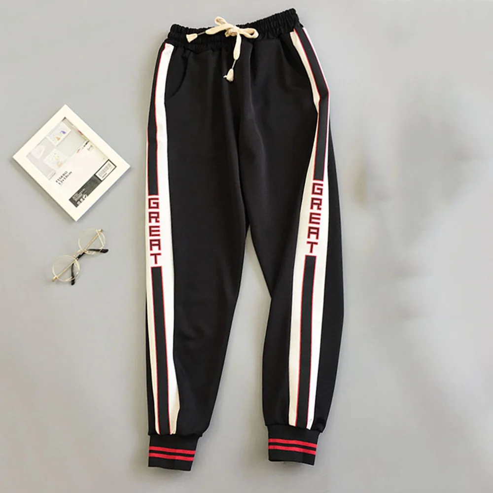 

2019 New Autumn tyle Red Trousers Women Loose Letter Print Pockets Thin Streetwear Cool Hip Hop Harajuku Pants Girl Fashion