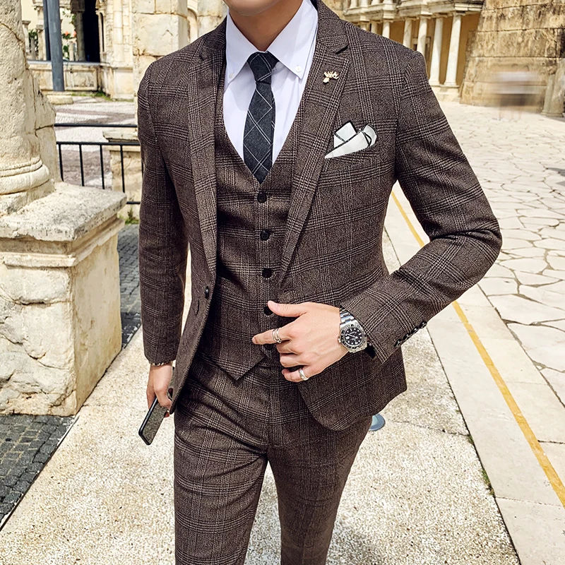 2020 abito da uomo nuovo arrivo abito a tre pezzi versione coreana British  Slim Check Wedding Casual Business Suit abito da uomo di alta  qualità|Suits| - AliExpress