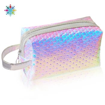 

BEAUTYBIGBANG 1PC Waterproof Large Capacity Colorful Scale Cosmetic Bag Mermaid Makeup Portable Pouch Nail Art Tool Holder Case