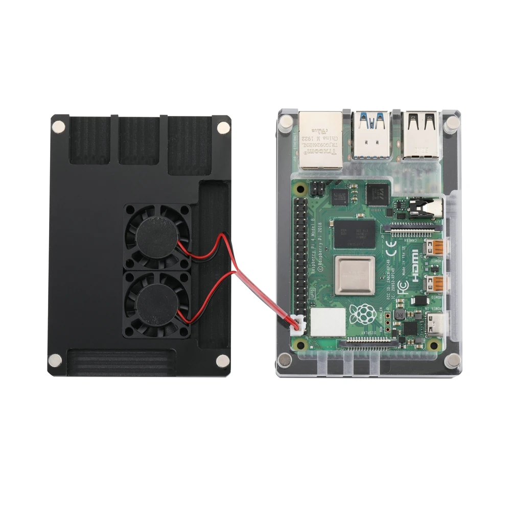Акриловый чехол для Raspberry Pi 4 с двойным охлаждающим вентилятором магнитная