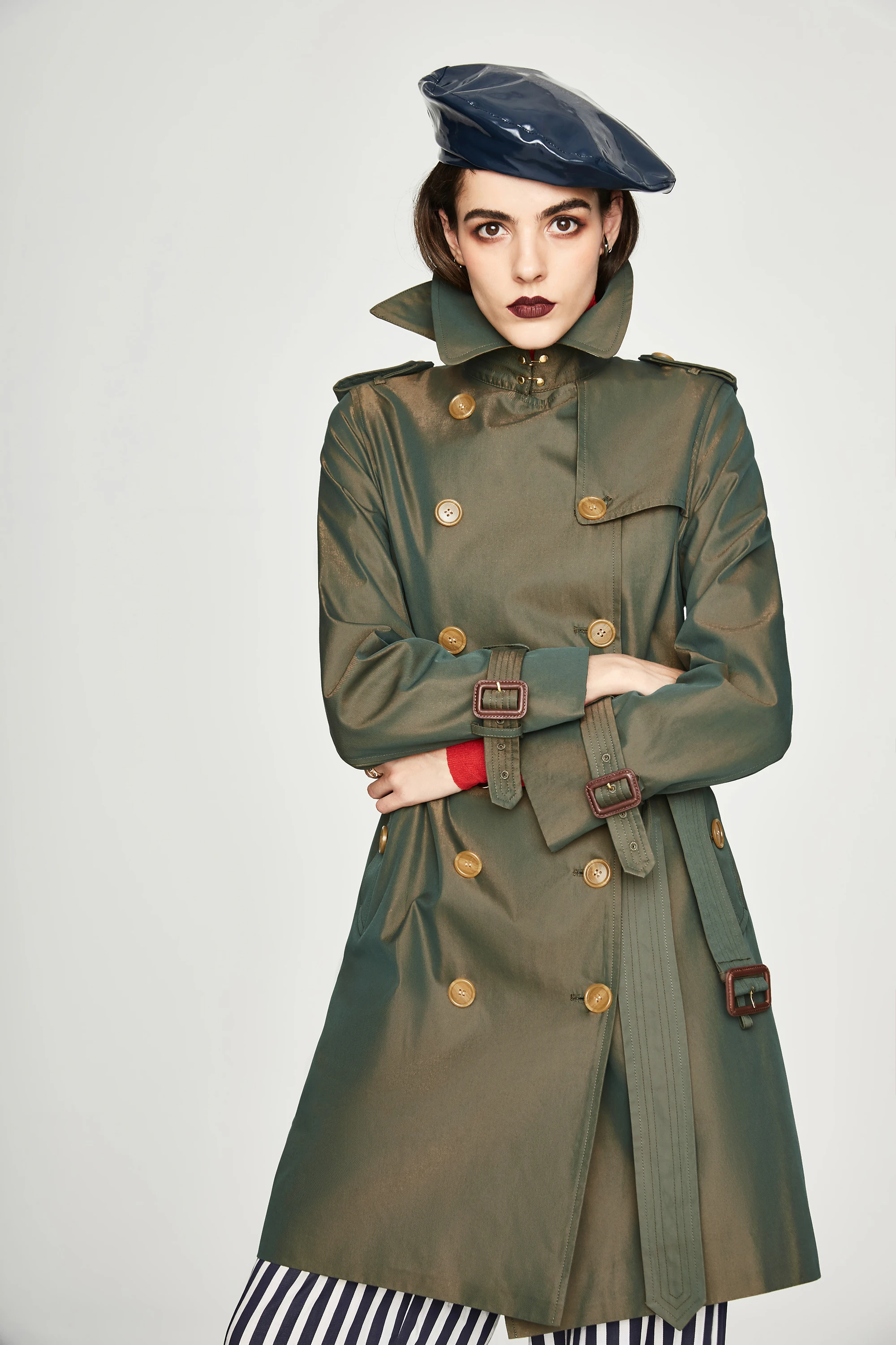 Double-breasted trench coat female long Jiazehua 2019 new chameleon Korean version waitmore long trench coat female down coat women Coats & Jackets