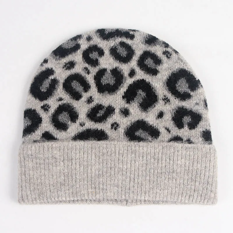 

Women Hat Winter Beanie Knit Brim Warm Leopard Skiing Outdoor Accessory For Young Lady