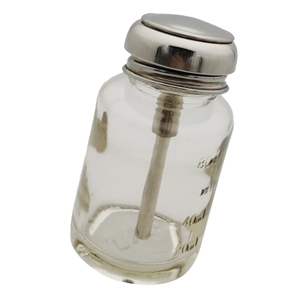 1 Piece 80ml Glass Push Down Empty Press Bottle Alcohol Acetone Pump Dispenser Vials for Nail Polish and Makeup Remover
