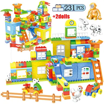 

231pcs City For Large Particle Slide Track Model Building Blocks Duploed BIG Deformation Figures Bricks Toys for Children Gift