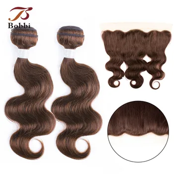 

BOBBI COLLECTION Color 4 Chocolate Brown 2/3 Bundles with Ear to Ear 4*13 Frontal Indian Body Wave Non Remy Human Hair Weave