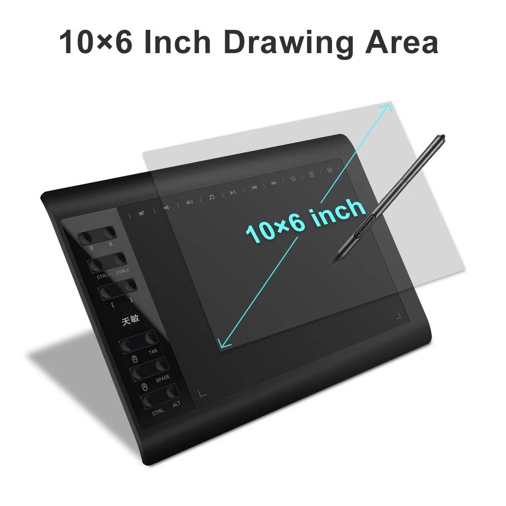 10moons 1060plus Inches Art Digital Graphic Tablet for Drawing Supports Tilt & Radial Function with 10 Shortcut Keys - Image 2