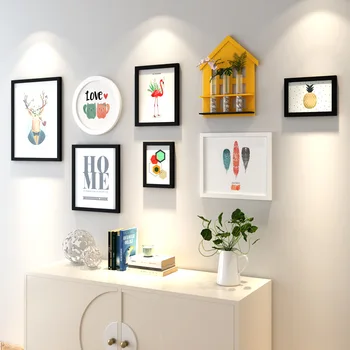 

8 Pcs/set Hanging Picture Frame Moder Photo Frame Art Wall Painting with Flower Rack Decorative Pictures Frames for Background L