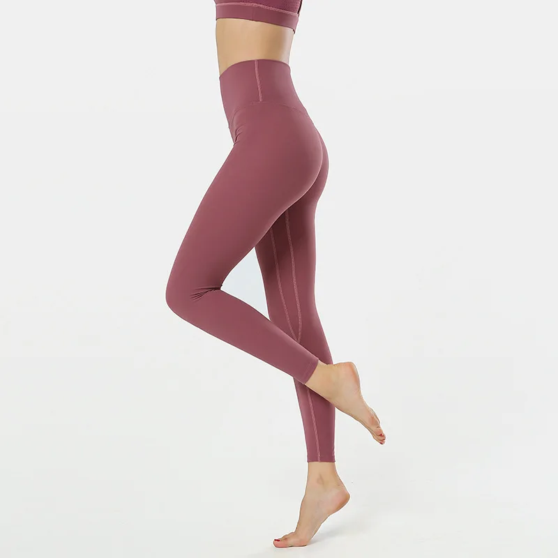 New nude yoga pants Female solid-color tight elastic show thin hip-to-hip pants quick-dry running fitness pants - Цвет: Синий