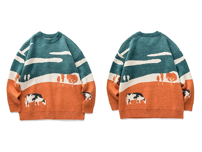 Bokezl Hip Hop Sweater Pullover Men Cow 