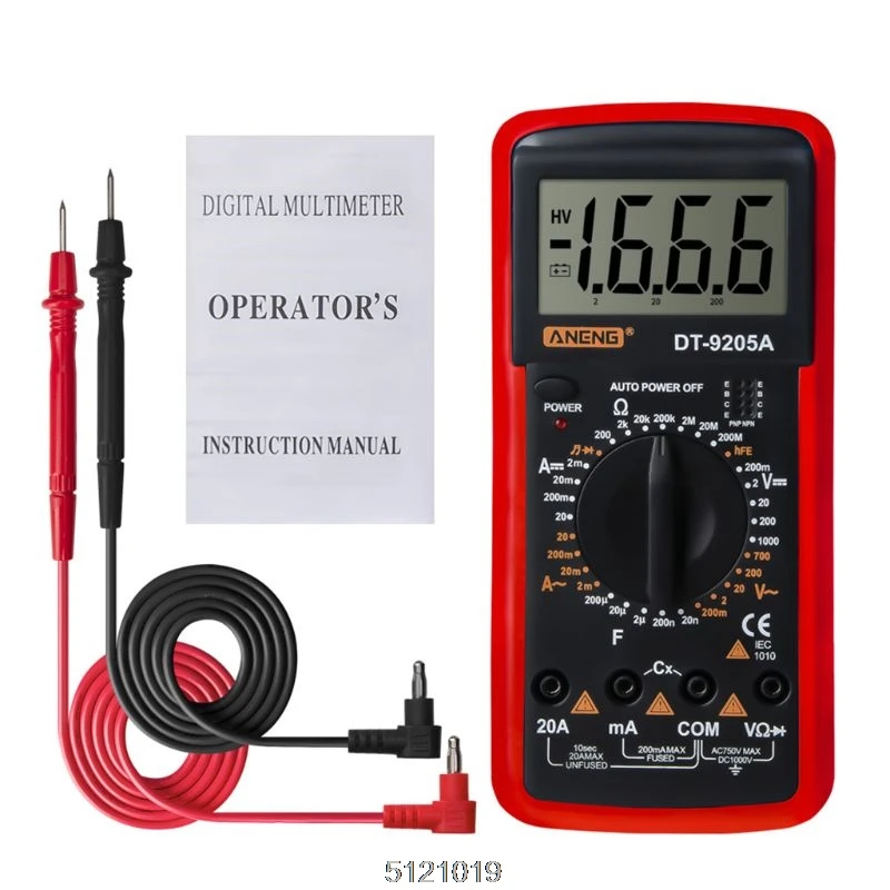 9FF100565-R DT9205A Цифровой мультиметр hFE AC DC триодное сопротивление диода Amp электрический тестер - Цвет: 9FF100565-R