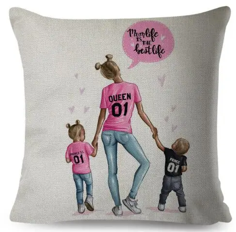 Льняной чехол для подушки Super Mom 45*45 см, чехол для подушки для мамы и ребенка, украшение для семьи, чехол для подушки Super Dad, подарок на день матери - Цвет: H06