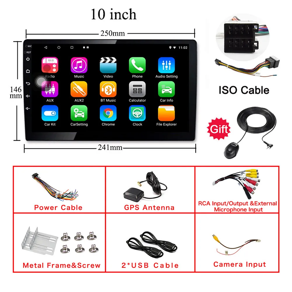 10inch ISO MIC 9 дюймов/10 дюймов Универсальный 2din Android 8,1 автомобильный радиоприемник четырехъядерный 1080P сенсорный экран gps Bluetooth wifi RDS/AM/FM SWC USB зеркальная связь - Цвет: 10inch ISO MIC
