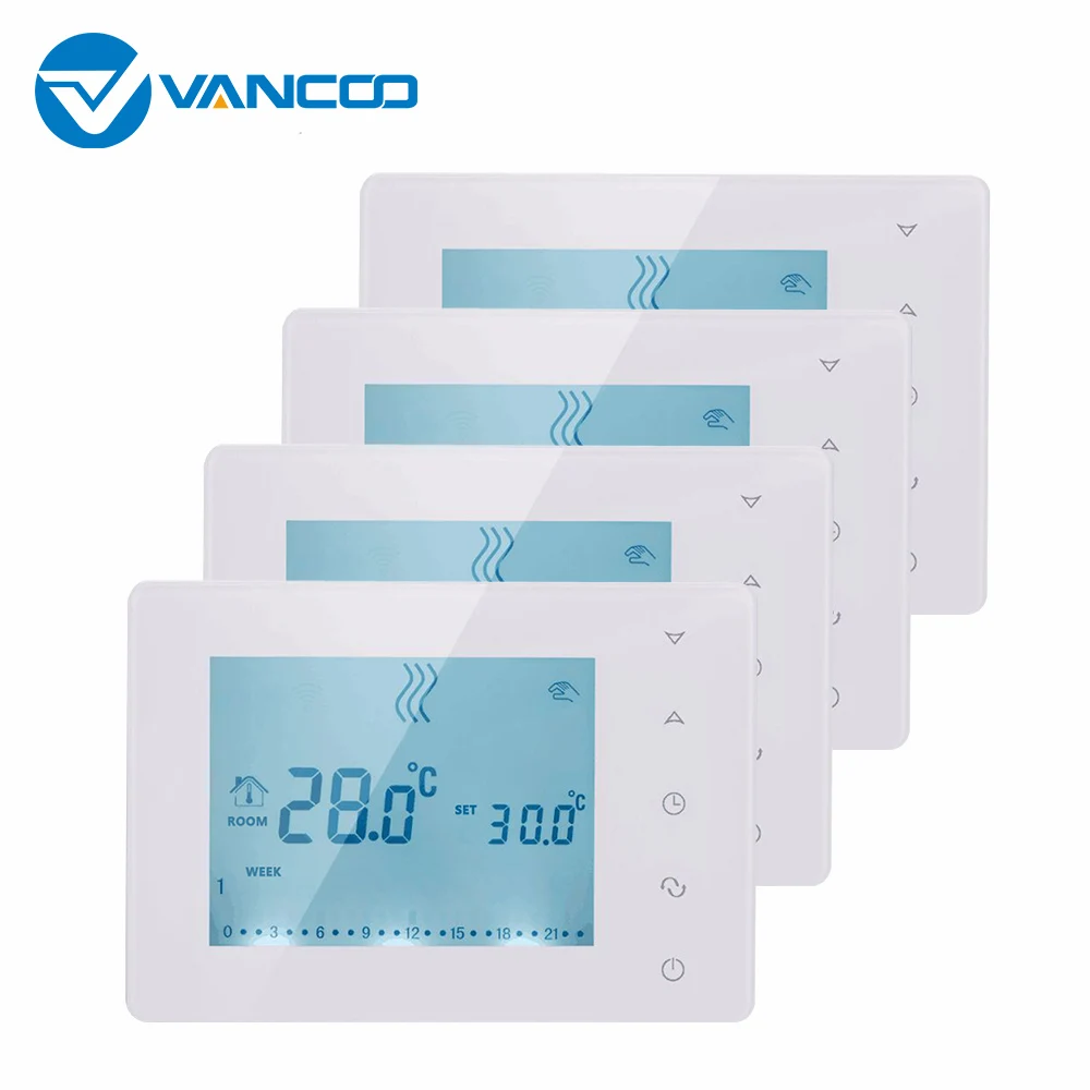 

Vancoo 4pcs RF Wireless Thermostat Digital Wall-hung Gas Boiler Heating Temperature Controller Batteries Powered