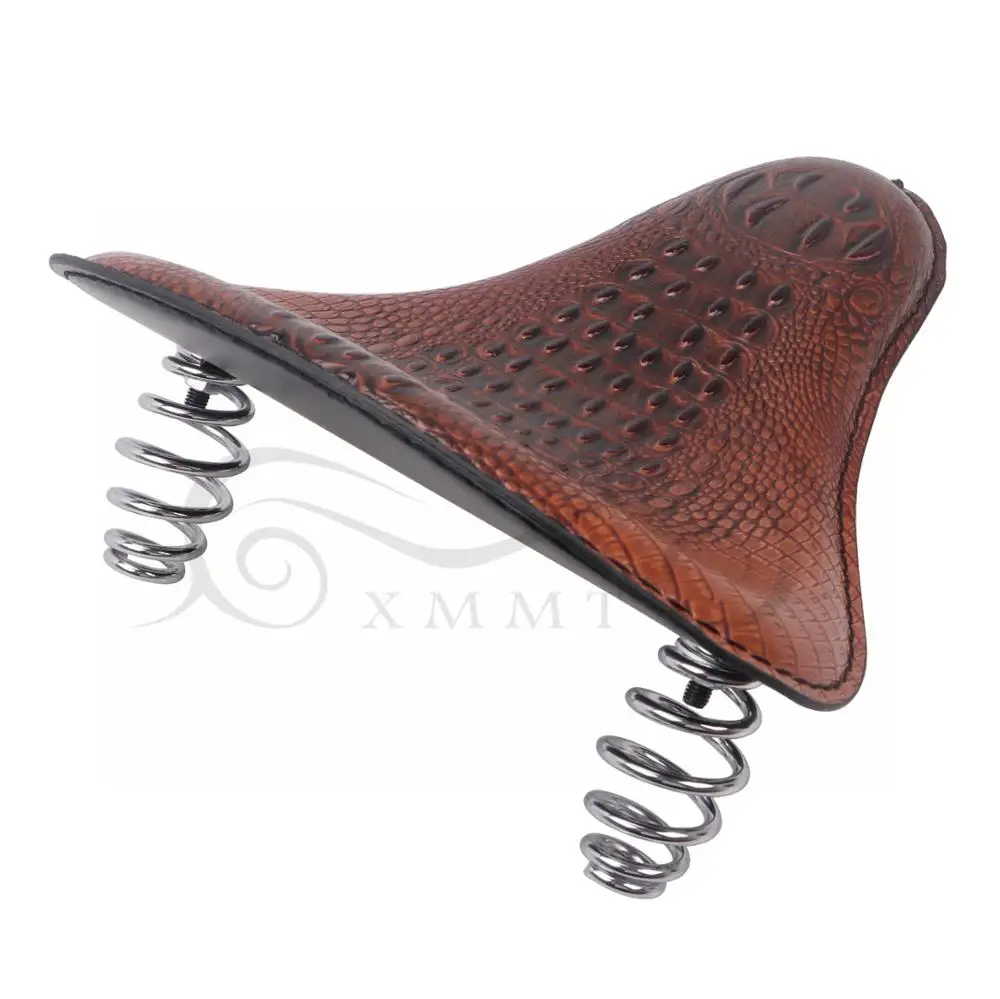 Motorcycle Retro Brown Crocodile Leather Solo Seat+3" Spring Bracket For Harley Chopper Bobber Custom