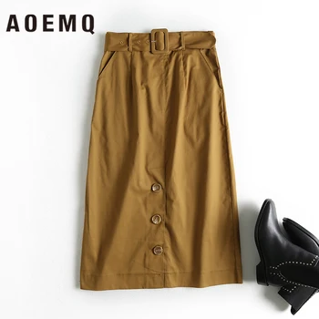 

AOEMQ Skirts Solid Khaki/Black Color Office Lady Skirts with Belt Adjustable Waist Military Uniform Bottoms Skirts Clothing