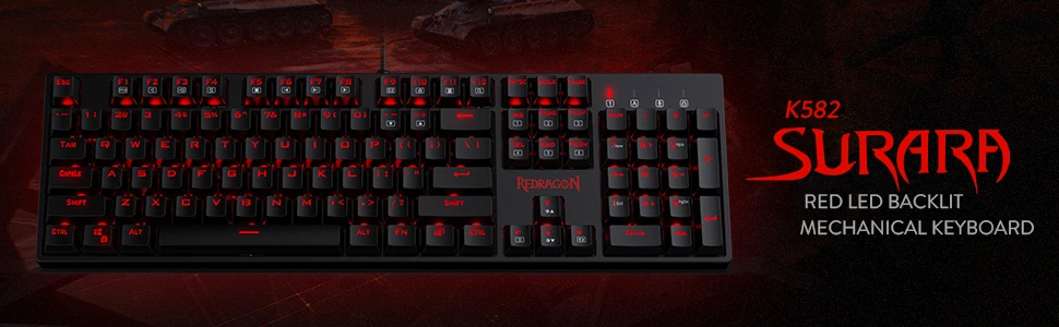 Redragon K582-RED светодиодный Механическая игровая клавиатура, 104 стандартная раскладка n-клавишная роликовая механическая клавиатура с тихие красные переключатели