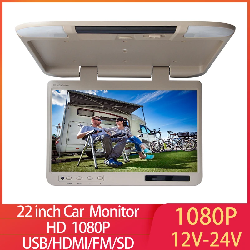 New 22 Inch Car Monitor 1080P IPS Screens Filp Down Ceiling TV Roof Mount Display MP5 Automotivo Video Playes FM HDMI Mirroring |