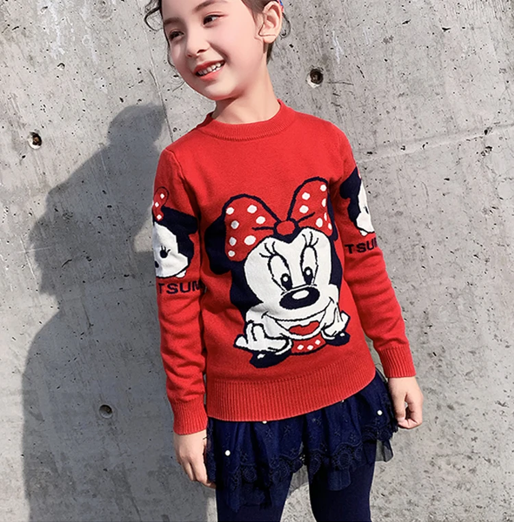 Осенне-зимний пуловер с рисунком Минни для маленьких девочек 2, 4, 6, 8 лет вязаные свитера Рождественский новогодний костюм свитера для девочек