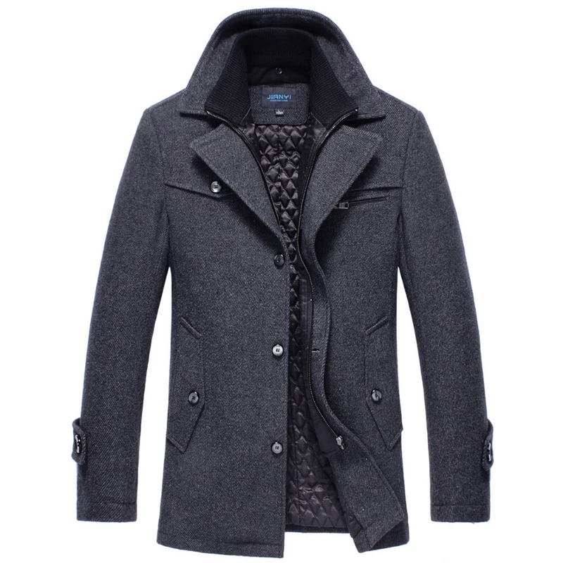 Зимнее теплое шерстяное пальто для мужчин, повседневные приталенные куртки, верхняя одежда, толстый мужской деловой шерстяной Тренч, пальто, бушлат 5XL - Цвет: dark gray