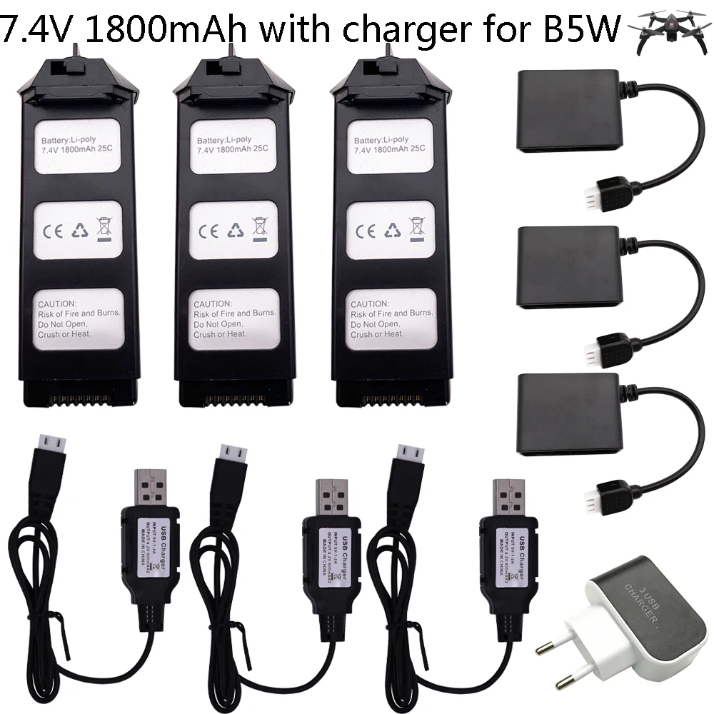 

7.4V 1800mah 2S LiPo Battery and USB Charger Set For MJX R/C Bugs 5W B5W For X5 Pro RC Quadcopter Spare Parts 7.4V Drone Battery