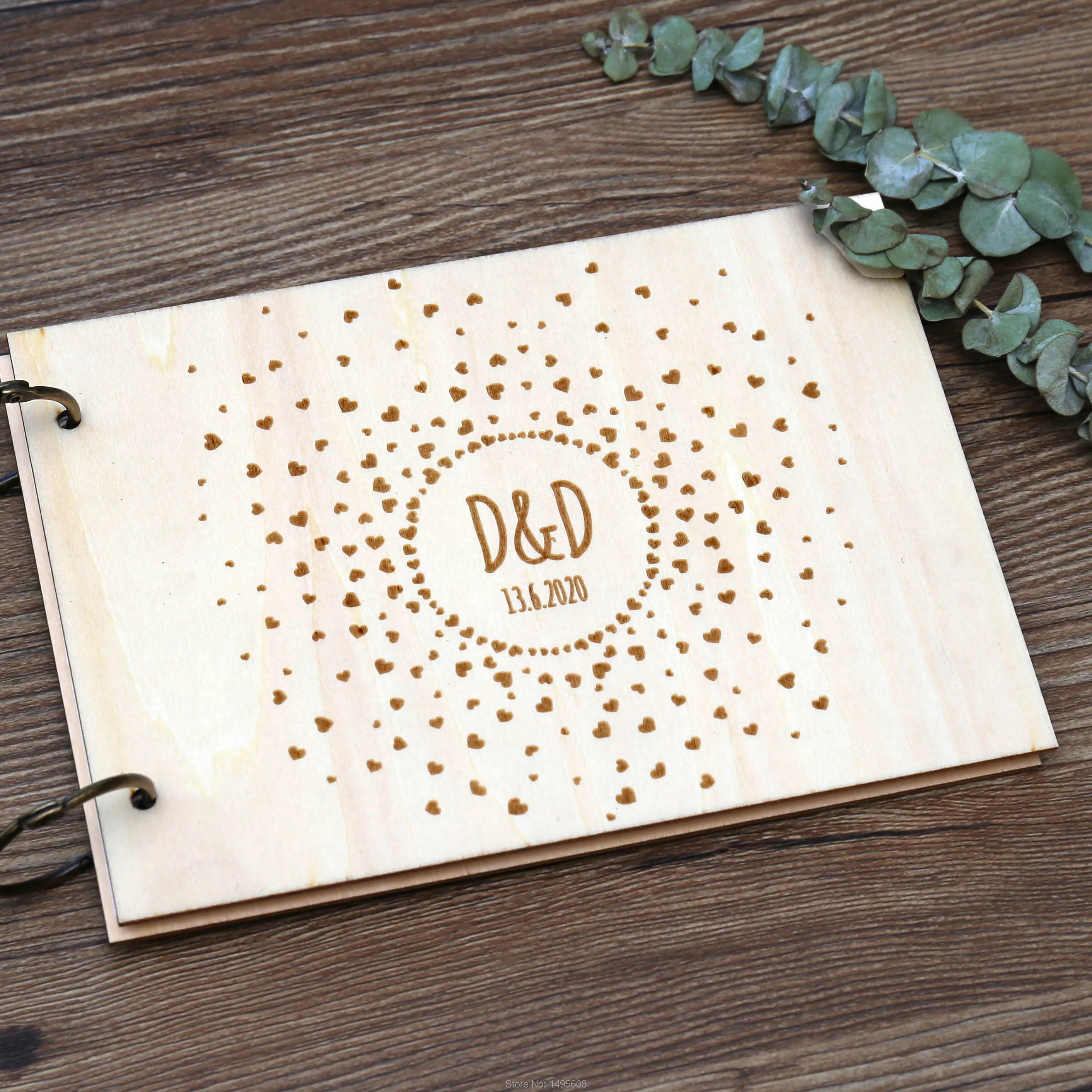 Personalized GuestBook , Rustic garden wedding photo album, wedding gifts , Engraved Wooden Guest Book,initial wedding decor