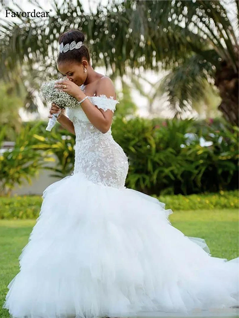 Favodear африканские Свадебные платья Vestido De Novia белый цвет слоновой кости с рукавами-крылышками Кружевные Аппликации Свадебные платья-Русалка Robe De Mariee