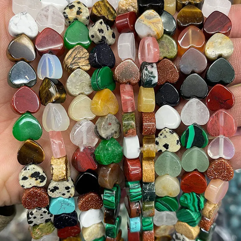 Natural Stone 10mm Heart Flatback Loose Spacer Beads For Jewelry Making 15