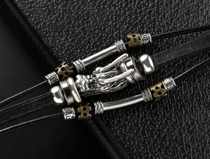 Классический Серебряный кожаный браслет для мужчин, индивидуальный стиль, китайский браслет в виде дракона, подарок дружбы