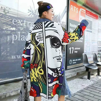 

Spring Punk Style Jacket Women Loose Denim Jacket Back Character Letter Print Coats Women Oversized Long Jeans Jackets 2020 New