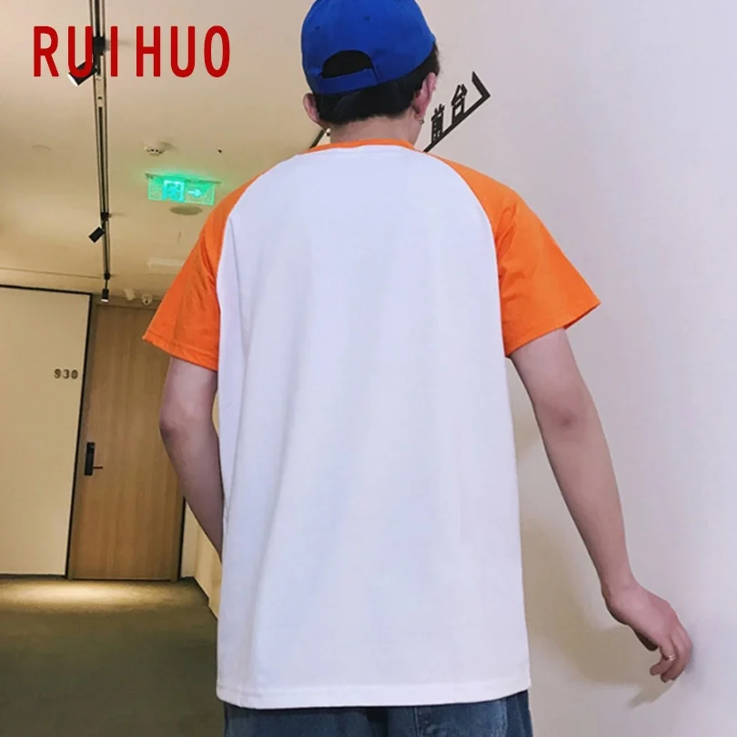 RUIHUO Мужская футболка с коротким рукавом круглым вырезом хлопок повседневные
