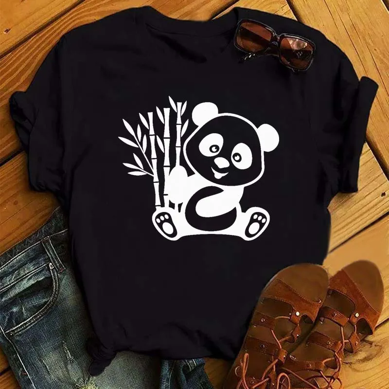 Camiseta estampada con bolsillo de Panda de dibujos animados para mujer,  ropa informal de tendencia de manga corta, Tops, ropa, camisetas para mujer  - AliExpress